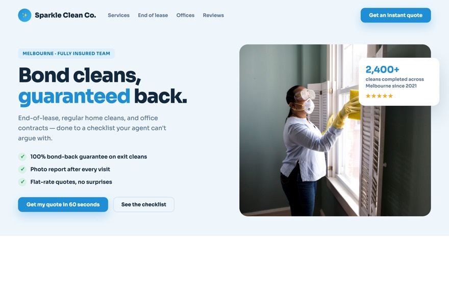 Website example for a cleaning business