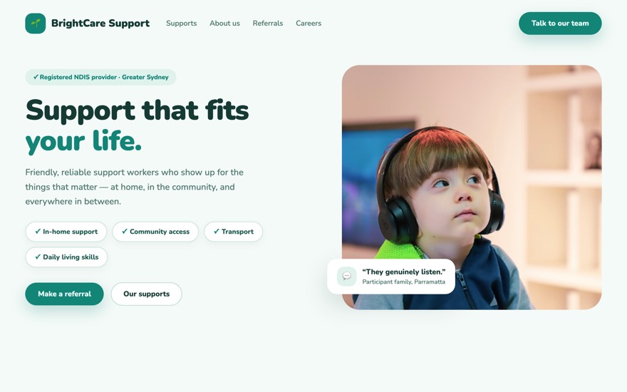 Website example for an NDIS provider